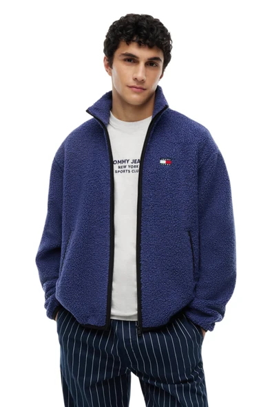 TJM RLX BADGE ZIP-THRU TEDDY EXT Erkek Mavi Sweatshirt - DM0DM22345 ürün görseli 1