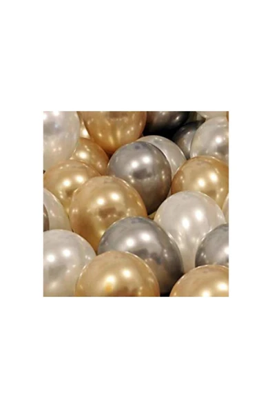 Metalik Sedefli Gold-gümüş Gri-beyaz Balon - 10 Adet ürün görseli 1