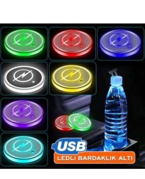 Opel Uyumlu 2 Adet Gece Sensörlü Ledli Bardaklık Altı Usb Sarjlı 7 Farklı Renk Degiştirebilen ürün görseli 1