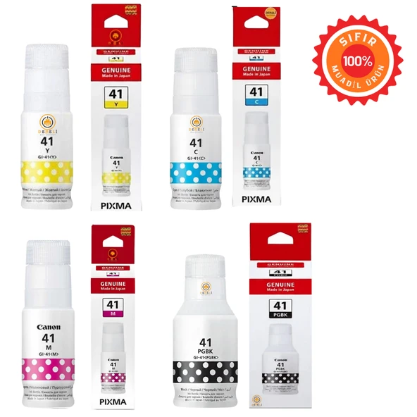 Premium GI-41 GI41 Muadil Mürekkep 4'lü Set Siyah Mavi Kırmızı Sarı Takım Canon Pixma G3420 G2420 G3460 G2460 G1420 G3470 G2470 G4470 G1430 G3430 Mürekkep Tanklı Yazıcı Mürekkebi ürün görseli 1