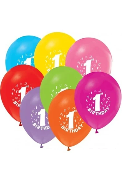 1 Yaş Baskılı Karışık Renk Balon 10 Adet ürün görseli 1