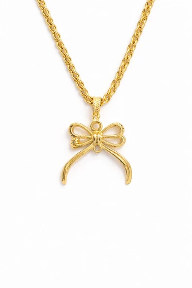 Gold Renk 60 cm Burgu Zincirli Fiyonk Kolye ürün görseli 1