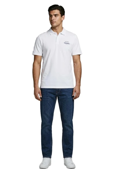 Jack&Jones 12288118 Yakali Erkek Tshirt - Beyaz ürün görseli 1