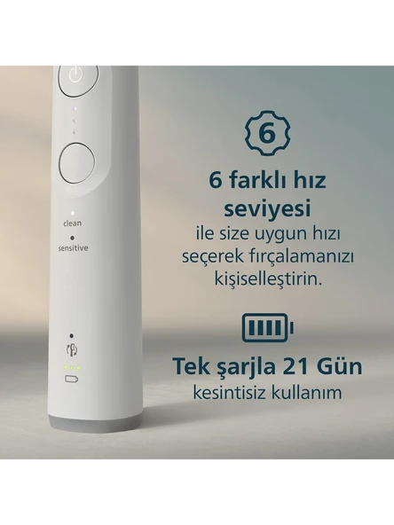 Philips Sonicare 6100 Serisi Şarjlı Diş Fırçası, 21 Gün Şarj, 10 kat plak temizliği, Işıklı basınç sensörü, Ektra nazik, 6 mod, Seyahat Kabı, Beyaz, HX7400/06 ürün görseli 1