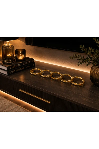 Sleep Nova Gold Metal Zincir Halka Dekoratif Obje – Altın Modern TV Ünitesi & Salon Aksesuarı ürün görseli 1