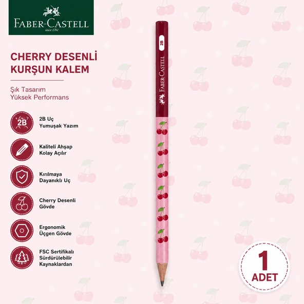 Faber-Castell Cherry Desenli Kurşun Kalem 1 Adet 2B Yuvarlak Gövde ürün görseli 1
