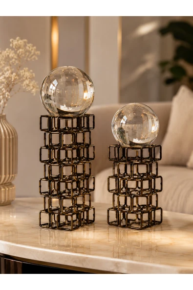 Sleep Nova Infinity Sphere Dekoratif Metal Küre Biblo Seti Siyah Modern Salon Konsol Ofis Dekoru 2'li ürün görseli 1