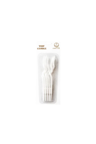 Simli Kıvrık Mum Seti 12cm 5li Beyaz ürün görseli 1