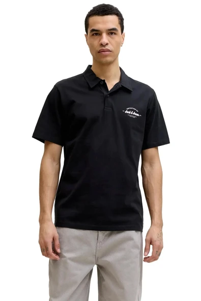 Jack&Jones 12288118 Yakali Erkek Tshirt - Siyah ürün görseli 1