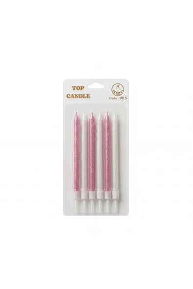 Simli Doğum Günü Mum Seti 15cm 6lı Pembe Beyaz ürün görseli 1