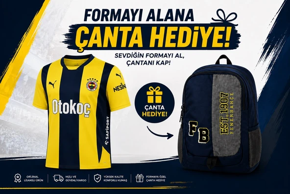 FB TKM 014 FENERBAHÇE ORJİNAL LİSANSLI UNİSEX SARI LACİVERT ÇUBUKLU ÇOCUK FORMASI OKUL ÇANTASI HEDİYELİ ürün görseli 1