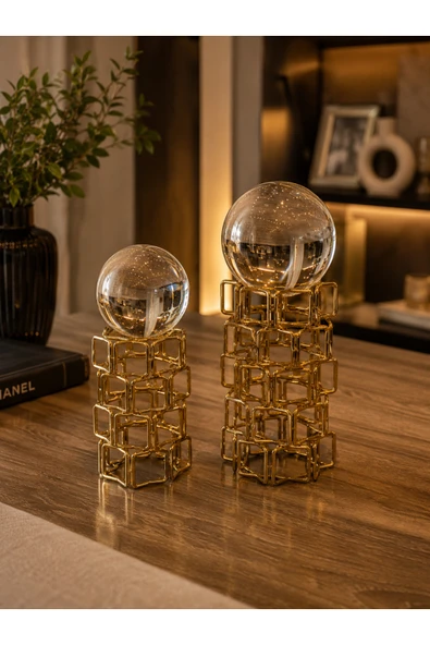 Sleep Nova Royal Sphere Dekoratif Gold Metal Küre Biblo Seti Modern Salon Konsol Ofis Dekoru 2'li ürün görseli 1