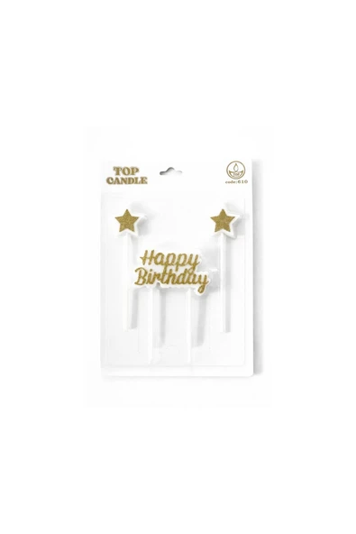 Simli Happy Birthday Yıldız Mum Seti Gold ürün görseli 1
