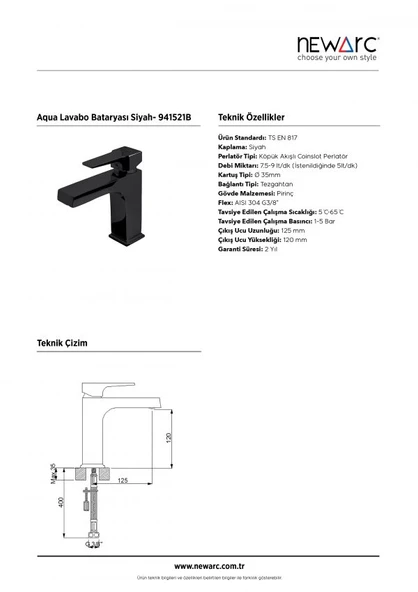 AQUA LAVABO BATARYASI SİYAH - Resim 3