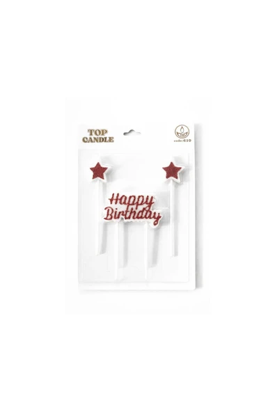 Simli Happy Birthday Yıldız Mum Seti Kırmızı ürün görseli 1