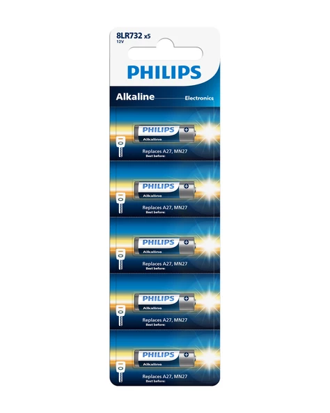 Philips Alkalin 12V A27 MN27 Uyumlu Kumanda Pili - 8LR732P5B/10 - 5'li Set ürün görseli 1