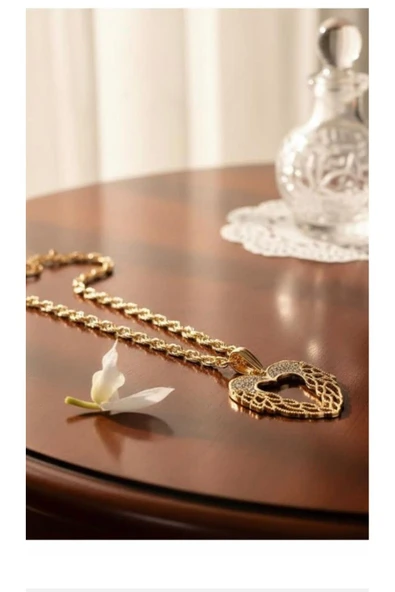 Kalp Kanatllı 60 cm Burgu Zincirli Gold Kolye ürün görseli 1