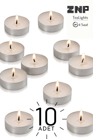 10 Adet | Vanilya Kokulu Tealight Mum | 4 Saat Yanar | Dekoratif Mumluk Mumu ürün görseli 1
