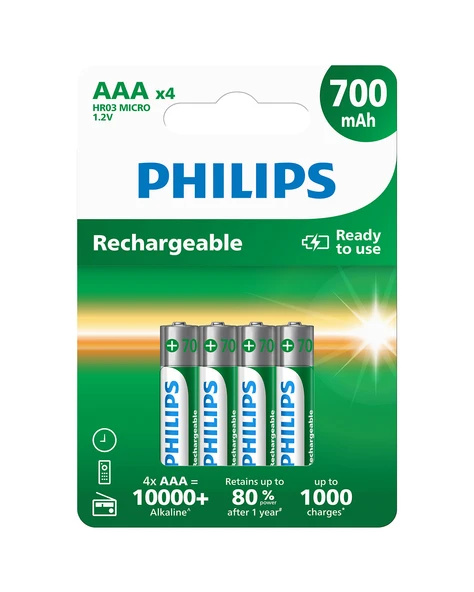 Philips 700 Mah Şarj Edilebilir Aaa Ince Kalem Pil - R03B4A70/10 - 4'lü Paket - Ready To Use ürün görseli 1