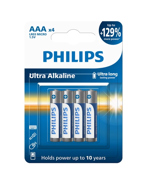 Philips Ultra Alkaline Aaa Ince Kalem Pil 1.5V - LR03E4B/10 - 4'lü Paket ürün görseli 1
