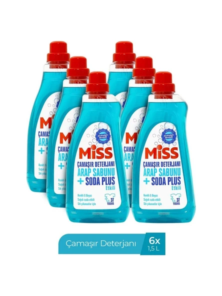 Miss Sıvı Çamaşır Deterjanı 1500 ml x6 Arap Sabunu ve Soda Etkili Sabun Kokulu 100 Yıkama ürün görseli 1