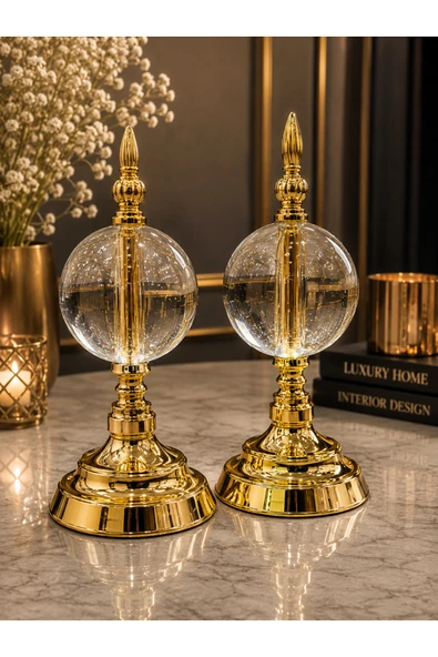 Sleep Nova Gold Crystal Cam Küre Dekoratif Obje Seti – Altın Metal Modern Salon & Ofis Aksesuarı (2'li) ürün görseli 1