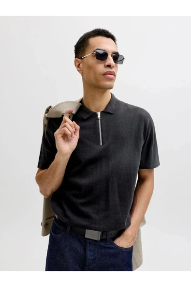 Jack&Jones 12288260 Yakali Erkek Tshirt - Siyah ürün görseli 1