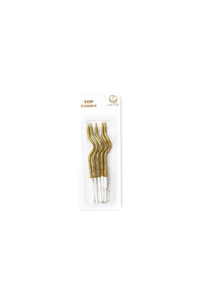 Simli Kıvrık Mum Seti 12cm 5li Gold ürün görseli 1