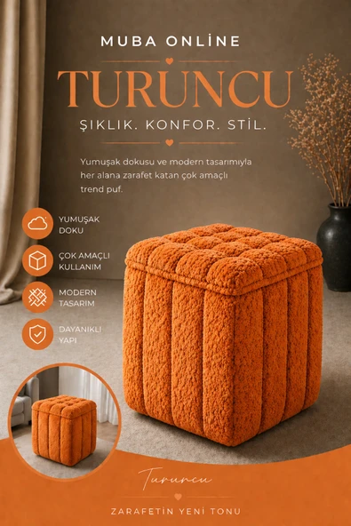 Tasarım Yeni sezon ithal bouclé kumaş ile üretilmiş, yumuşak dokusu ve modern tasarımıyla yaşam alanlarınıza lüks ve konfor katan premium puf. ürün görseli 1