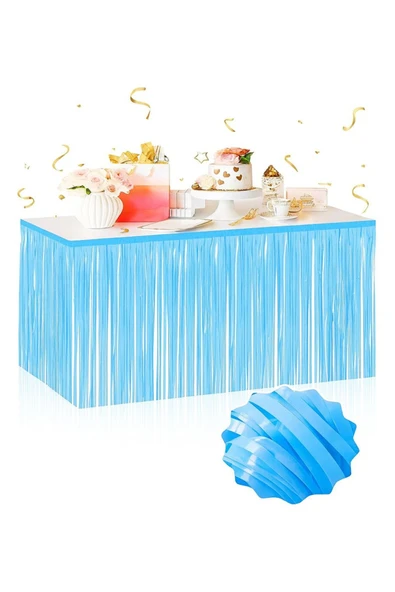 Kendinden Yapışkanlı Makaron Mavi Püsküllü Masa Eteği – 75 x 275 cm ürün görseli 1