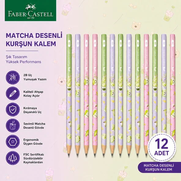 Faber-Castell Matcha Desenli Kurşun Kalem 12 Adet 2B Yuvarlak Gövde ürün görseli 1