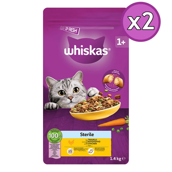 Whiskas Tavuklu Kısırlaştırılmış Kedi Maması 1.4 Kg 2 Adet ürün görseli 1