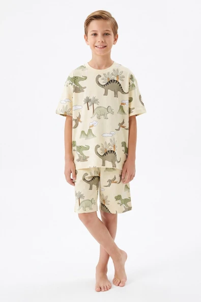 Erkek Çocuk %100 Pamuk Şortlu Pijama Takımı 8-13 Yaş 12715IS ürün görseli 1