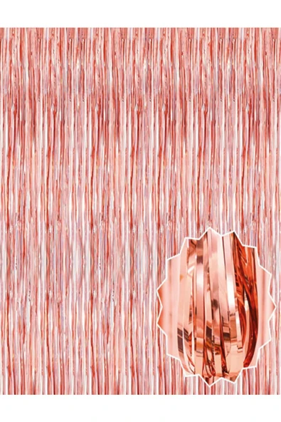 Rose Gold Püsküllü Kapı Perdesi - Parti, Bekarlığa Veda, Doğum Günü 1x2 m ürün görseli 1