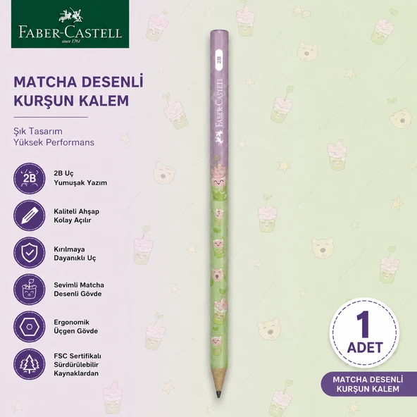Faber-Castell Matcha Desenli Kurşun Kalem 1 Adet 2B Yuvarlak Gövde ürün görseli 1