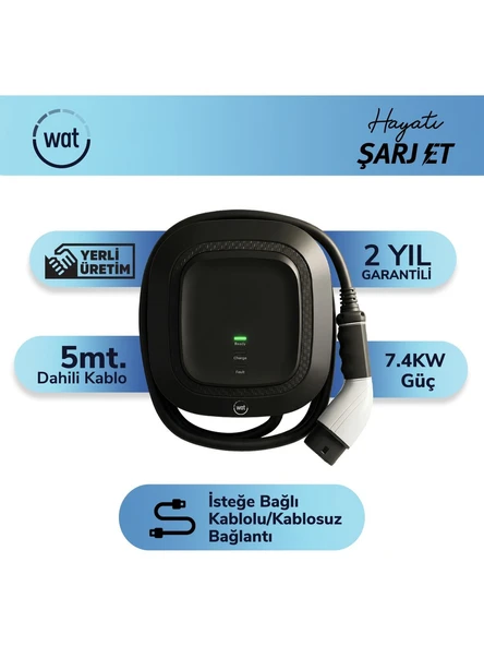 Wat Mobilite AW 7,4 kW Basic Elektrikli Araç Şarj İstasyonu 5 m Kablo Uzunluğu ile Hızlı Şarj ürün görseli 1