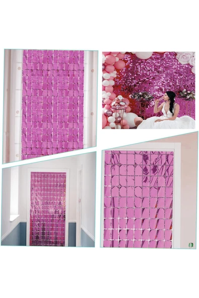 Ekstra Metalize Disko Dikdörtgen Kesim Kapı Perdesi Dekorasyon 1x2 Metre Rosegold ürün görseli 1