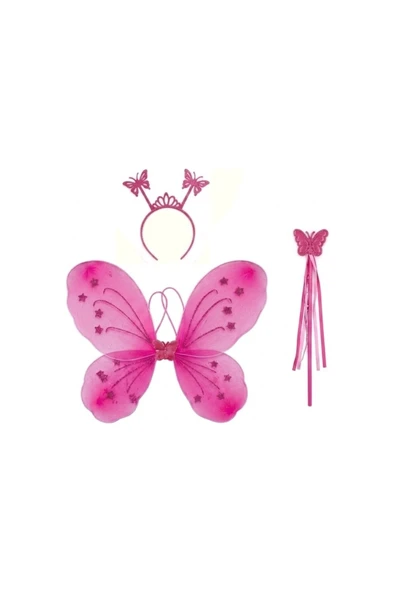 Kelebek Kız Seti – 50 cm Kelebek Kanadı, Taç ve Asa Pembe ürün görseli 1