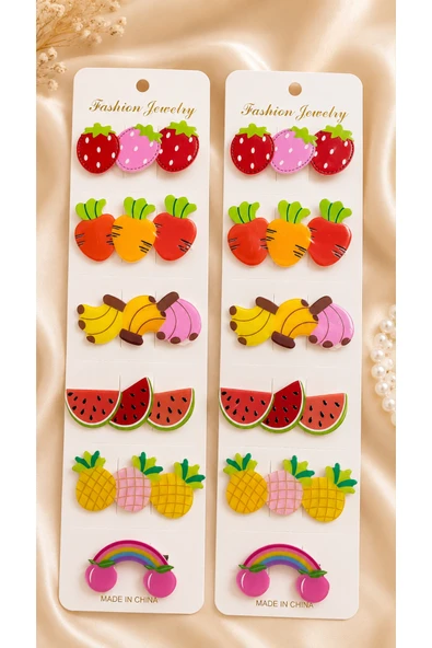 Meyve ve Gökkuşağı Tasarımlı 6lı Yan Toka Set ürün görseli 1