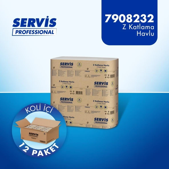 Servis Professional Z Katlı Kağıt Havlu 20x21 cm 200 Yaprak 12'li Koli ürün görseli 1