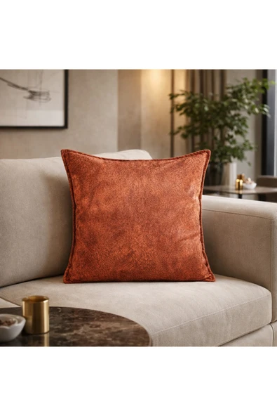 Tasarım Kiremit Turuncu Dekoratif Kırlent Kılıfı 43x43 Modern Koltuk Yastık Kılıfı Şık ürün görseli 1