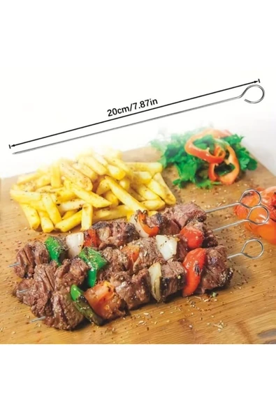 10 Adet Paslanmaz Çelik Mangal Şişi Seti – 20 cm Metal Çöp Şiş ve Izgara Şişler ürün görseli 1