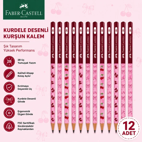 Faber-Castell Cherry Desenli Kurşun Kalem 12 Adet 2B Yuvarlak Gövde ürün görseli 1