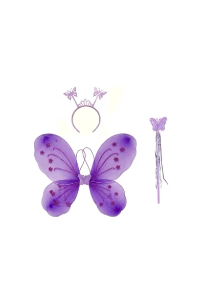 Kelebek Kız Seti – 50 cm Kelebek Kanadı, Taç ve Asa Lila ürün görseli 1