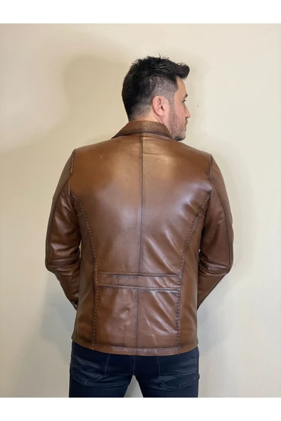 Hakiki Deri Düğmeli Erkek Deri Ceket - Resim 5