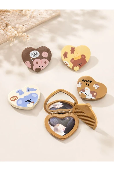 Cute Bear Kalpli Katlanır Ayna Tarak ürün görseli 1