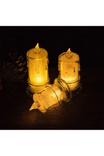 Alevli Kristal Erimiş Hareketli Alevli Eriyen Yapay Pilli Led Mum 10,5 cm 1 Adet ürün görseli 1