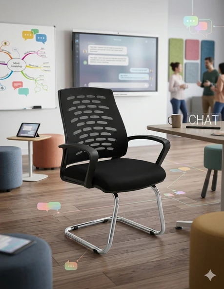 Fileli Ofis Misafir Koltuğu, Sabit Ayaklı, Ergonomik Sırt Tasarımı, Konforlu Bekleme Koltuğu ürün görseli 1