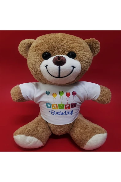 Happy Birthday Tişörtlü Ayıcık Kahverengi ürün görseli 1
