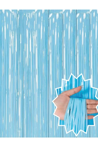 Soft Mavi Püsküllü Kapı Perdesi - Parti, Baby Shower, Sünnet Süsü, Cinsiyet Partisi 1x2 m ürün görseli 1